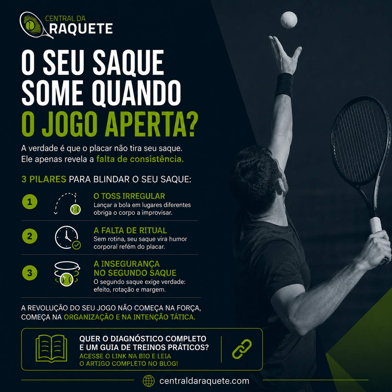 O saque do tenista amador: por que ele some justamente quando o jogo aperta?
